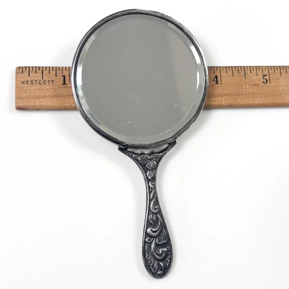 Vintage Hans Jensen Denmark Silver Plated Hand Mirror Repoussé Stamped Danish - Picture 4 of 13
